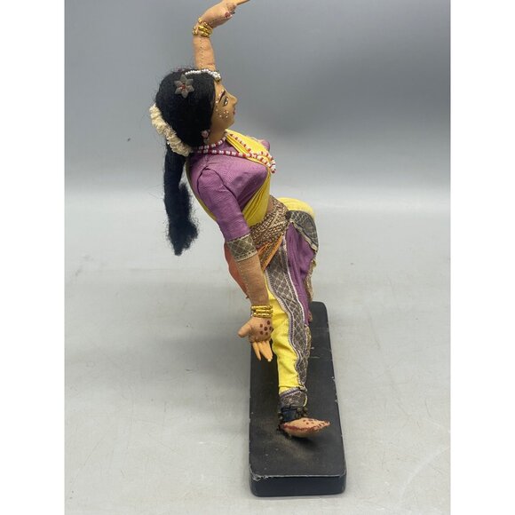 India dancer figurine on stand purple yellow made in India 8x8" embellish READ - Picture 6 of 8